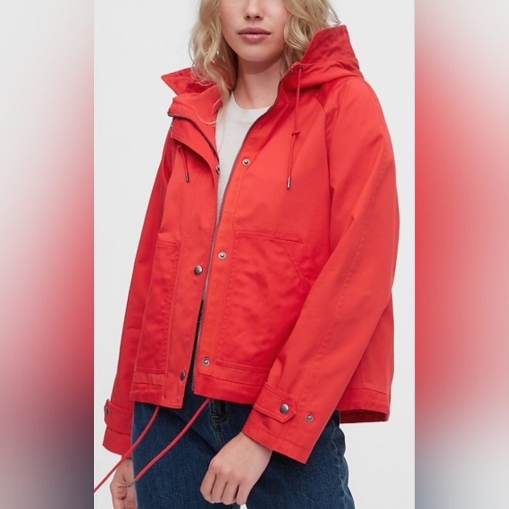 GAP Women's Bright Red Utility Jacket Sz  XL Cropped Anorak - Picture 4 of 15